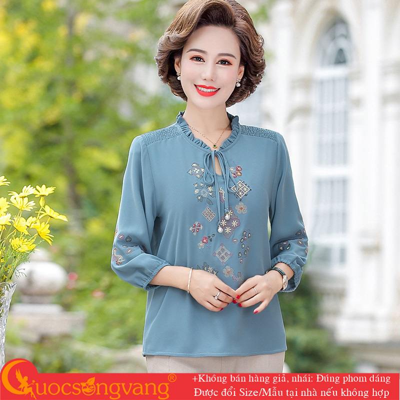 Áo kiểu trung niên nữ áo sơ mi big size thêu tinh tế GLA324 Cuocsongvang