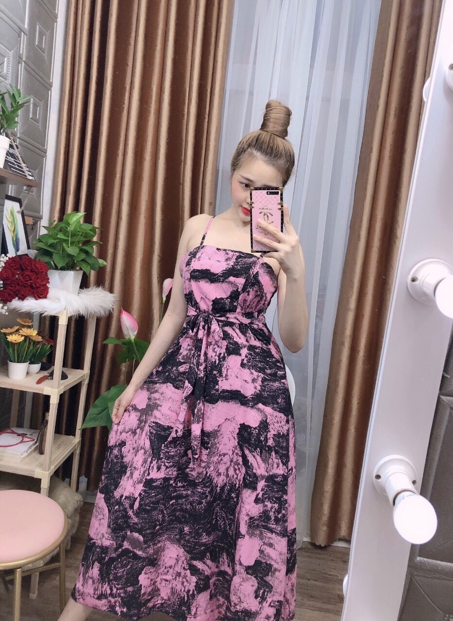 Đầm maxi hai dây họa tiết  + Ảnh thật