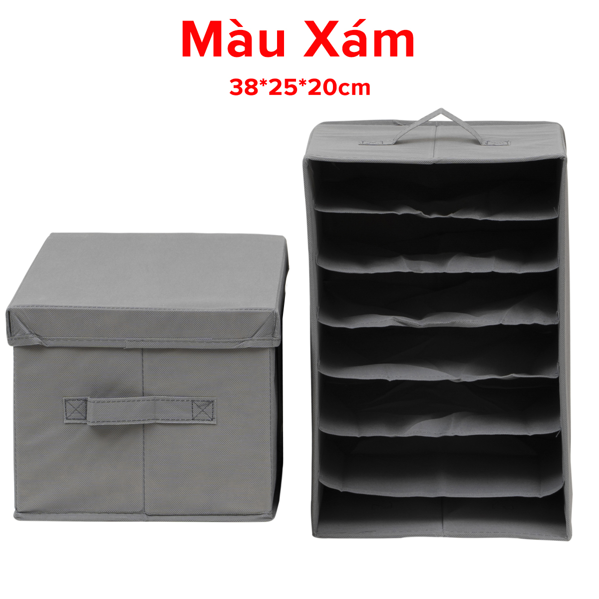 Combo 2 Chiếc Hộp 7 Ngăn Đựng Đồ Có Nắp Quần Áo Tất Phụ Kiện Đa Năng - 2 Hộp Vải Đựng Đồ 7 Ngăn Đa Năng Vải Oxford Cao Cấp Chia Ngăn Gấp Gọn Gàng Chính Hãng Amalife