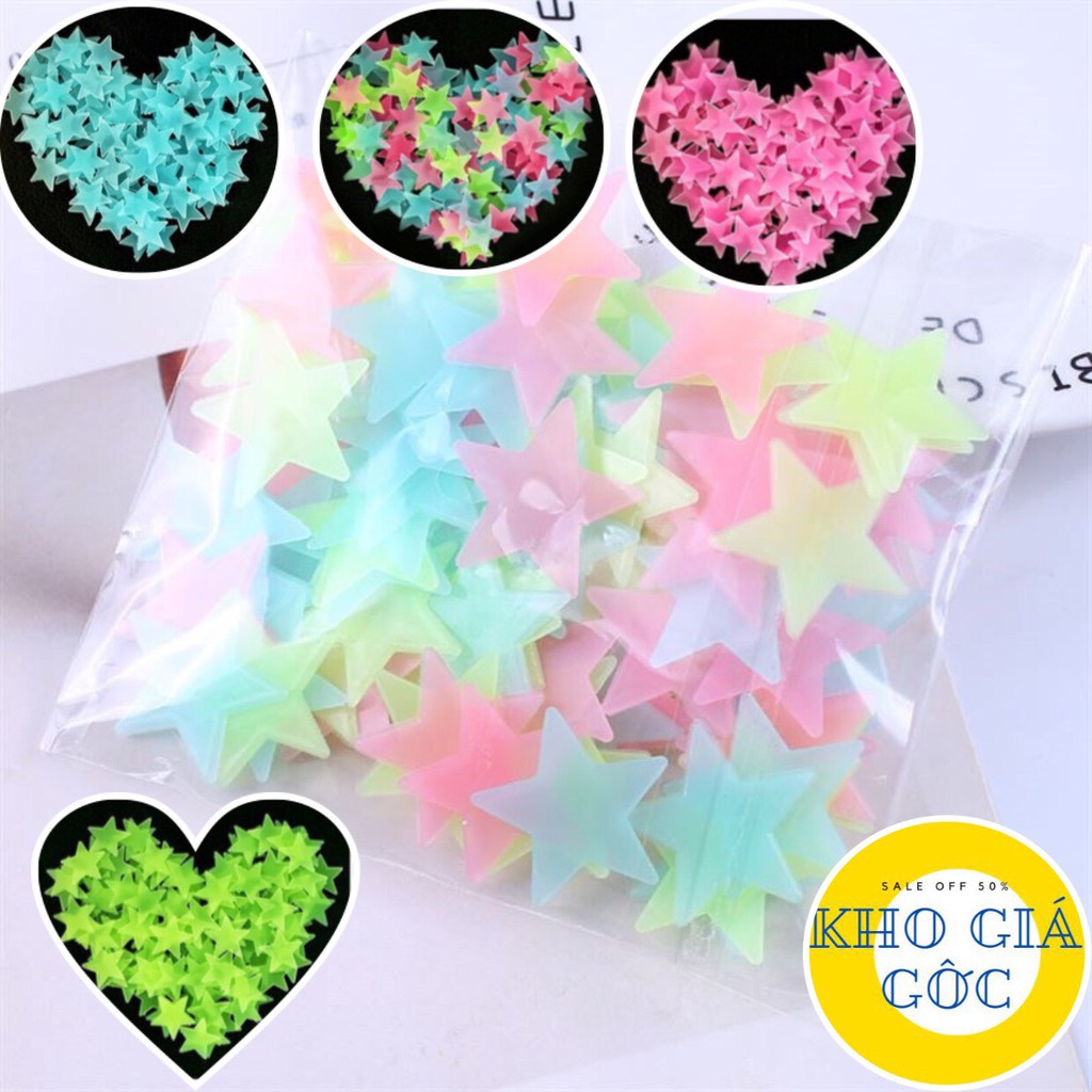 Combo 200 Sao dạ quang phát sáng dán tường