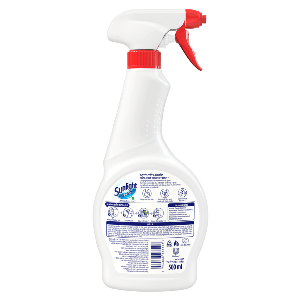 Nước Xịt Sunlight Lau Bếp Lau Bếp Bọt Tuyết POWERFOAM - Chai 500ML