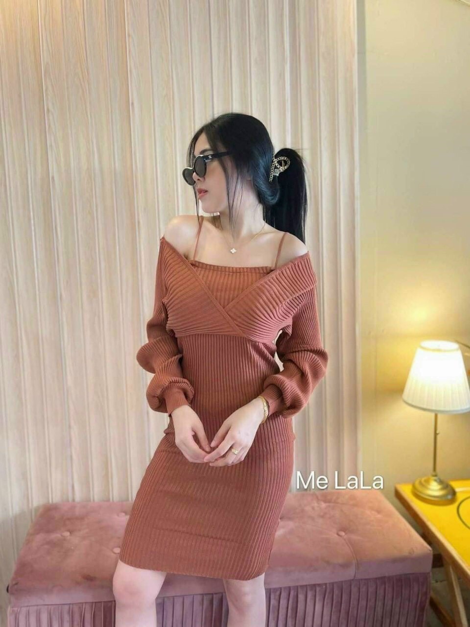 Đầm ôm body phối cánh dơi - Chất Thun gân co giãn đẹp - Freesize