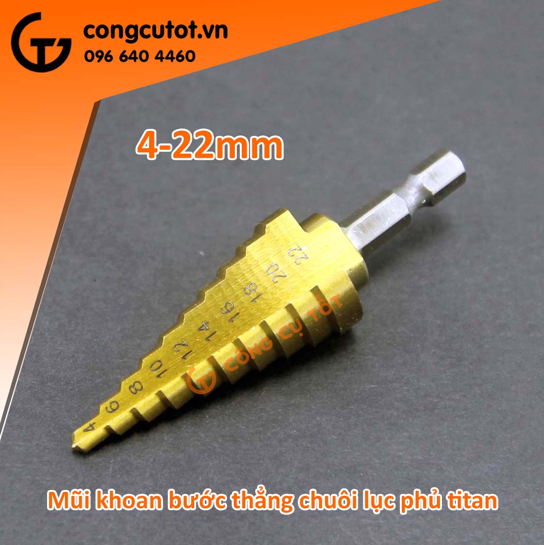 Mũi khoan tháp bước thẳng 4-22mm HSS phủ titanium,