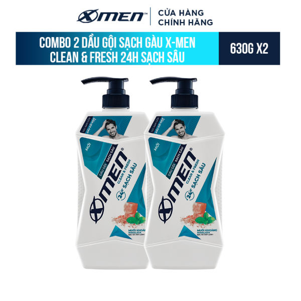Combo 2 Dầu gội Sạch Gàu X-Men Clean & Fresh 24h Sạch Sâu 630g/chai cao cấp