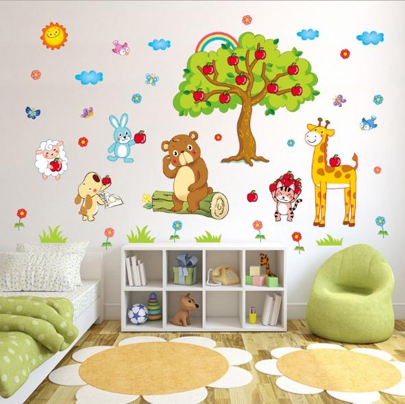 Decal dán tường Thú qua cầu vườn cherry - T59-kiddecals