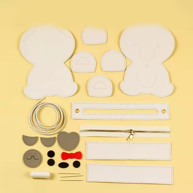 Túi Tự Làm Hình Gấu Đeo Nơ Đỏ Siêu Cute, Set Nguyên Liệu Handmade Hoạt Hình Khâu Tay Da Pu Dễ Thương - EB47