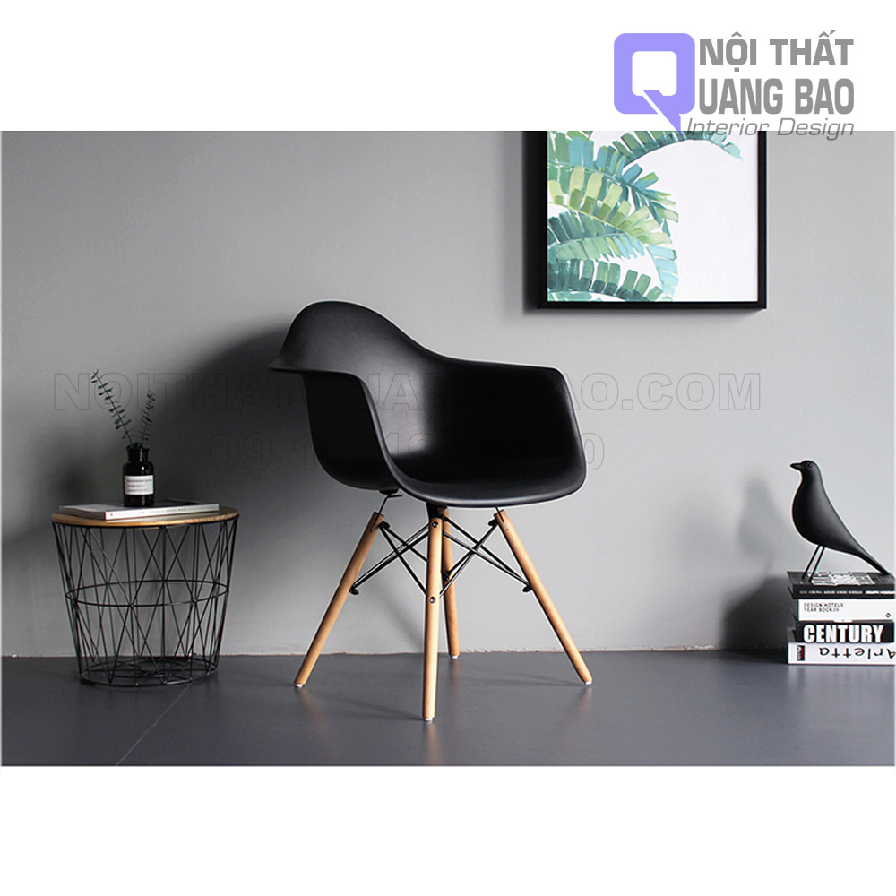 [HCM]Ghế Eames Lưng Nệm Nhựa PP Cao Cấp Chân Gỗ Beech Giằng Sắt Sơn Tỉnh Điện (QB-GE32)