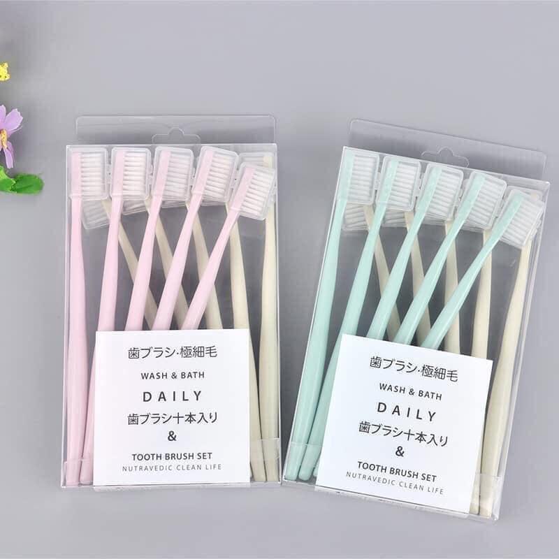 Hộp 10 Bàn Chải Lúa Mạch Xuất Nhật Daily JP10 (Giao Màu Ngẫu Nhiên)