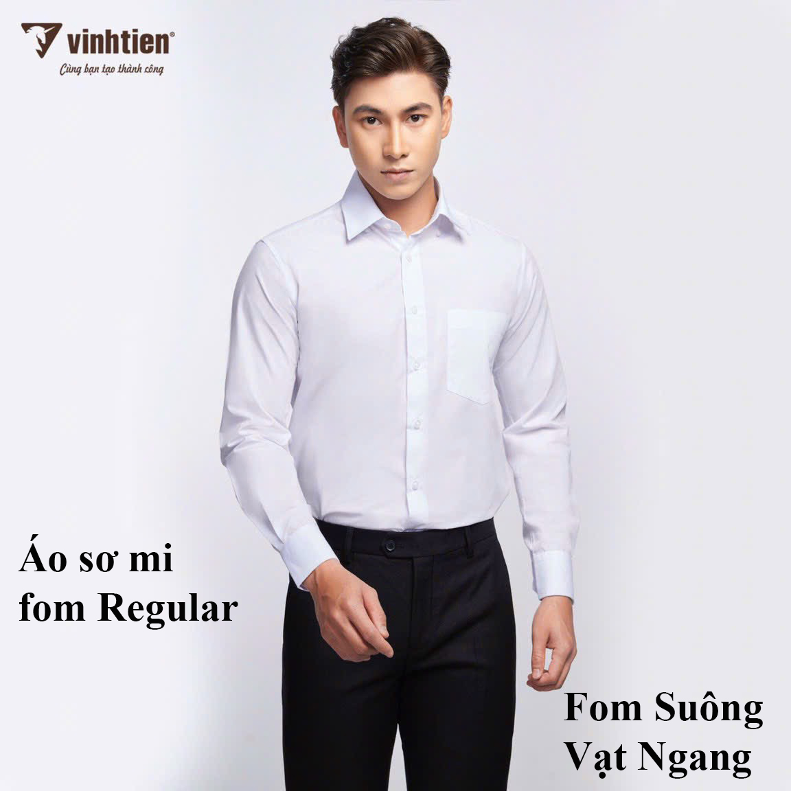 Áo Sơ Mi Nam Dài Tay Dáng Regular Vĩnh Tiến Trắng