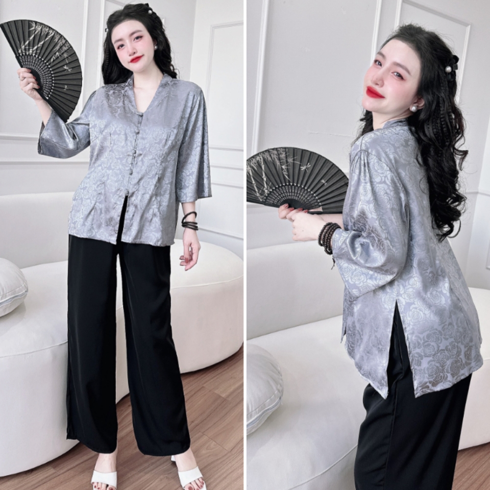 Đồ Bộ Dài Lam Đo Chùa Bigsize 50-100kg Lụa Mango phối Satin