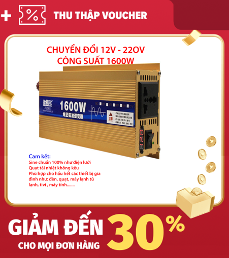 [HCM]BỘ ĐỔI ĐIỆN 1600W SIN CHUẨN - ĐỔI ĐIỆN 12V LÊN 220V