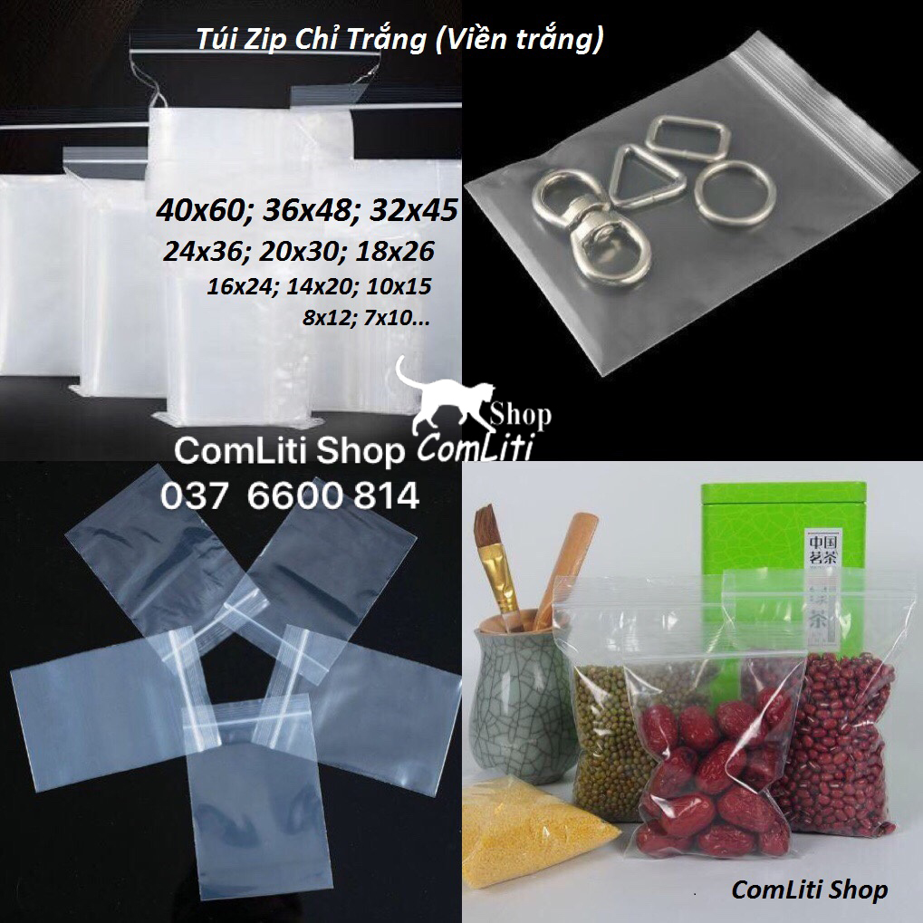 Túi zip đựng quần áo túi zip chỉ trắng loại dày đủ size túi zip viền trắng
