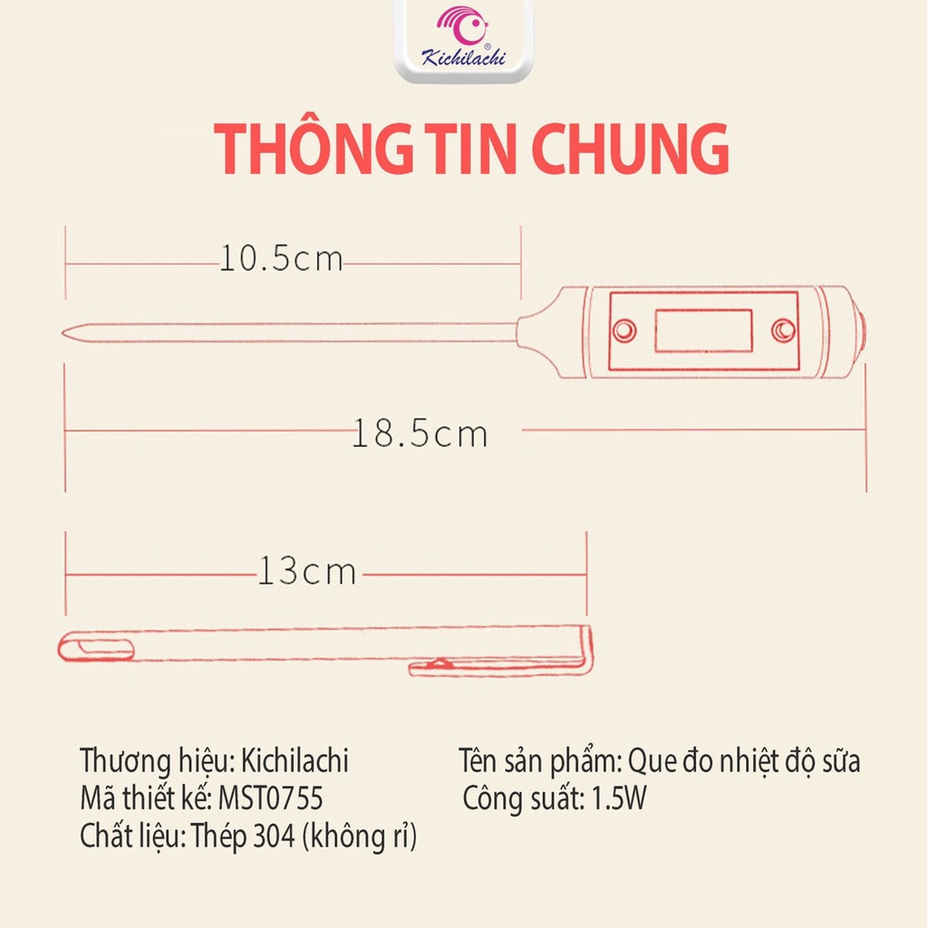 Que đo nhiệt độ sữa  và thức ăn dặm cho bé Kichilachi