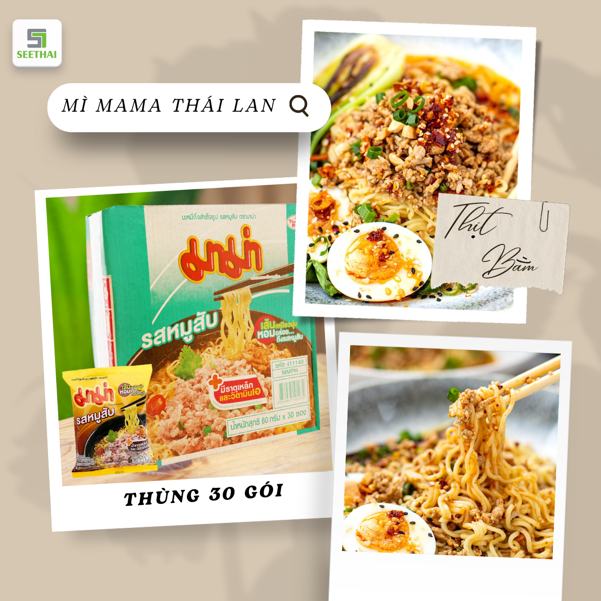 Thùng mì MAMA Thái Lan mì ăn liền 30 gói