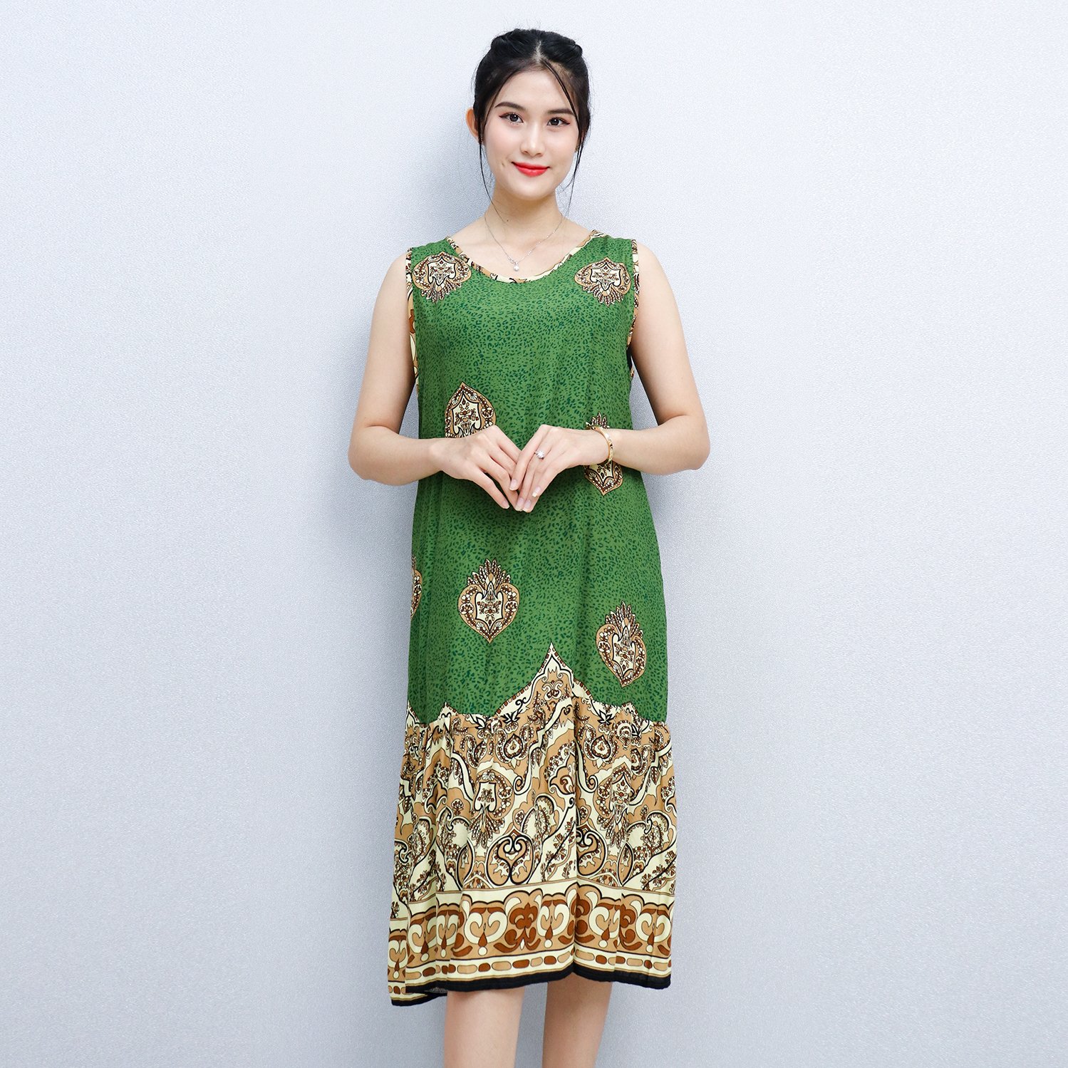 Đầm Mặc Nhà Váy Bầu kiểu Trung Niên Mặc Nhà Dáng Suông Rộng Ngắn Tay Vải Lanh Thái Amyra V016