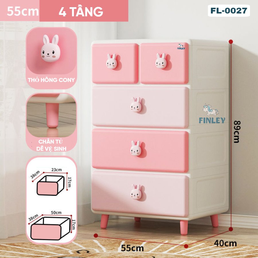 Tủ quần áo tủ đựng đồ 4 tầng thỏ gấu siêu xinh