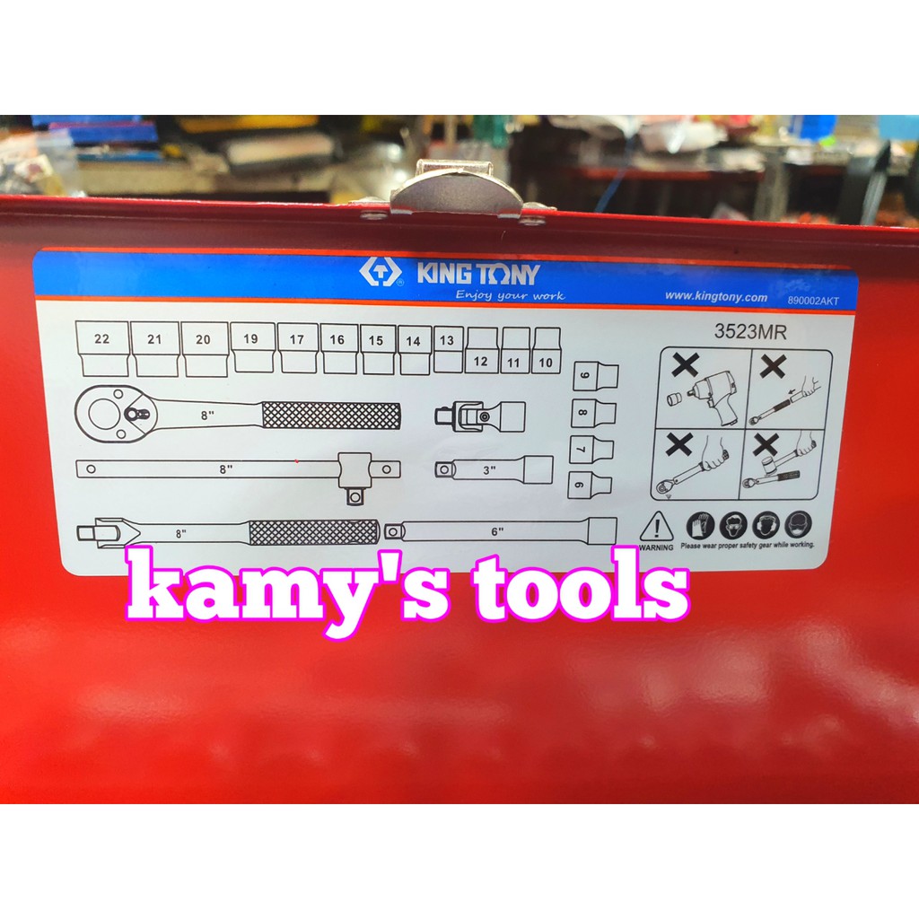 Bộ tuýp khẩu 3/8 inch 6 cạnh 6-22mm 22 chi tiết Kingtony 3523MR