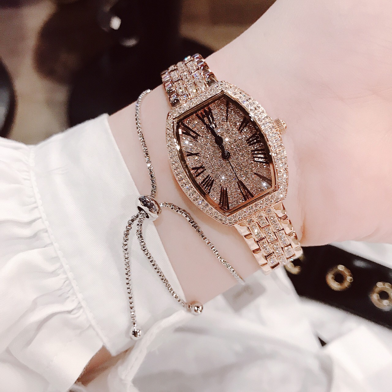 [HCM]Đồng Hồ Davena Nữ Mặt Vạch Full Đá 34mm Rose Gold