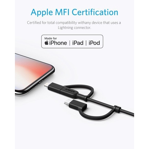 [GIAO HỎA TỐC]Cáp 3 in 1 Anker Powerline II 0.9M-A8436 (-Type C-Micro USB) dành cho IP/tablet táo/Android