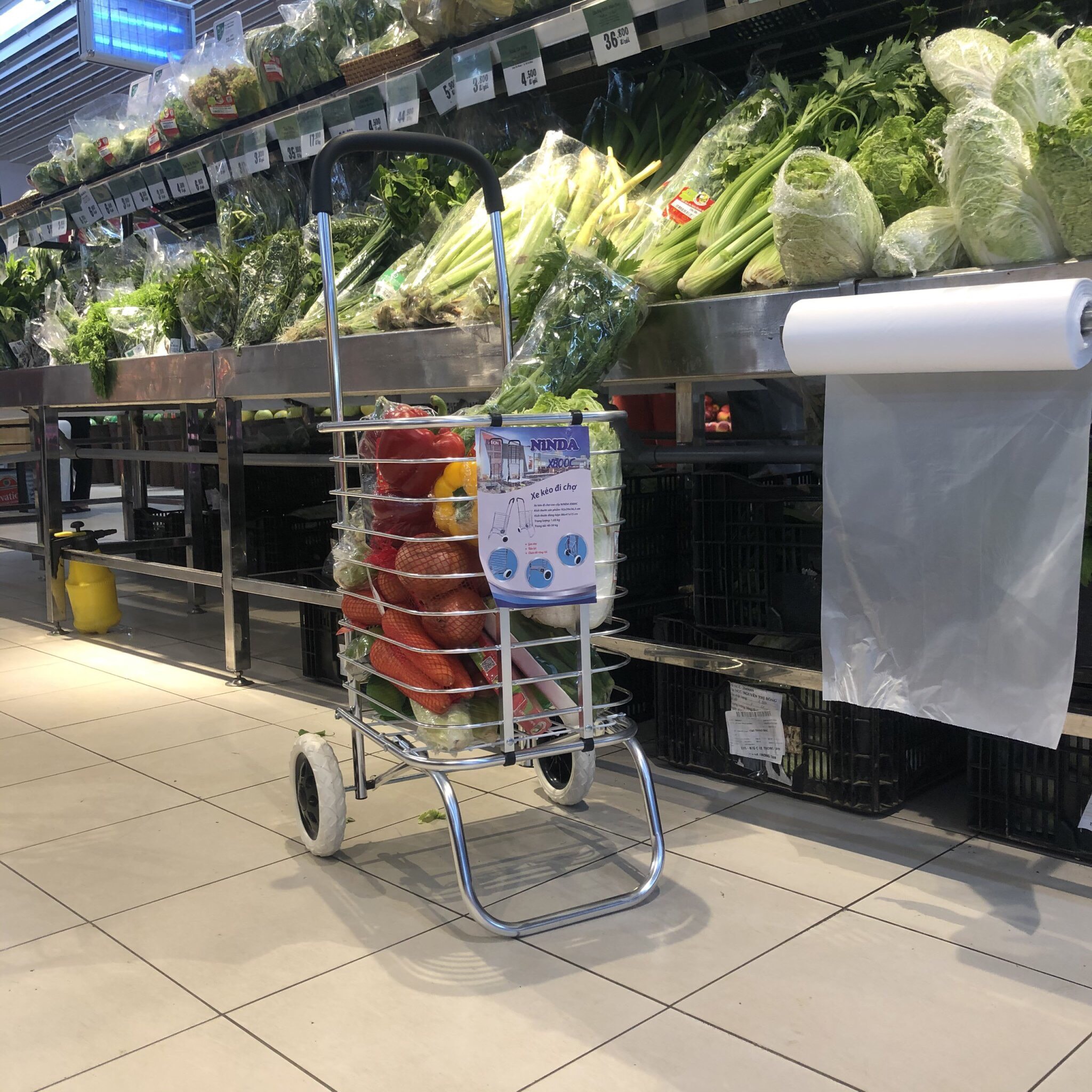 Xe kéo đi chợ đa năng inox 2 bánh