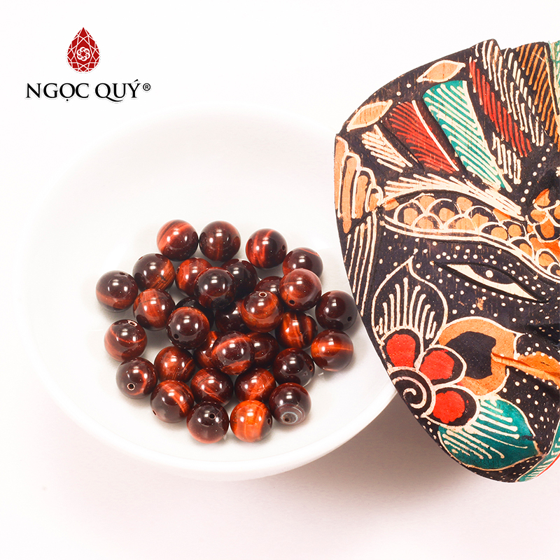 Combo 10 viên đá mắt hổ nâu đỏ 10mm - Ngọc Qúy Gemstones