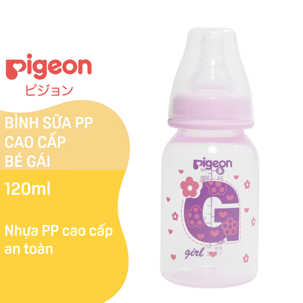 Bình sữa cổ hẹp PP cao cấp bé gái Pigeon 120ml (S)