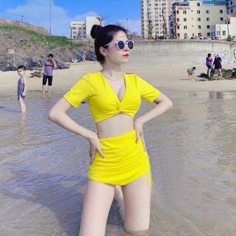 Bikini, Đồ Tắm Biển Cộc Tay 2 Mảnh Xoắn Ngực