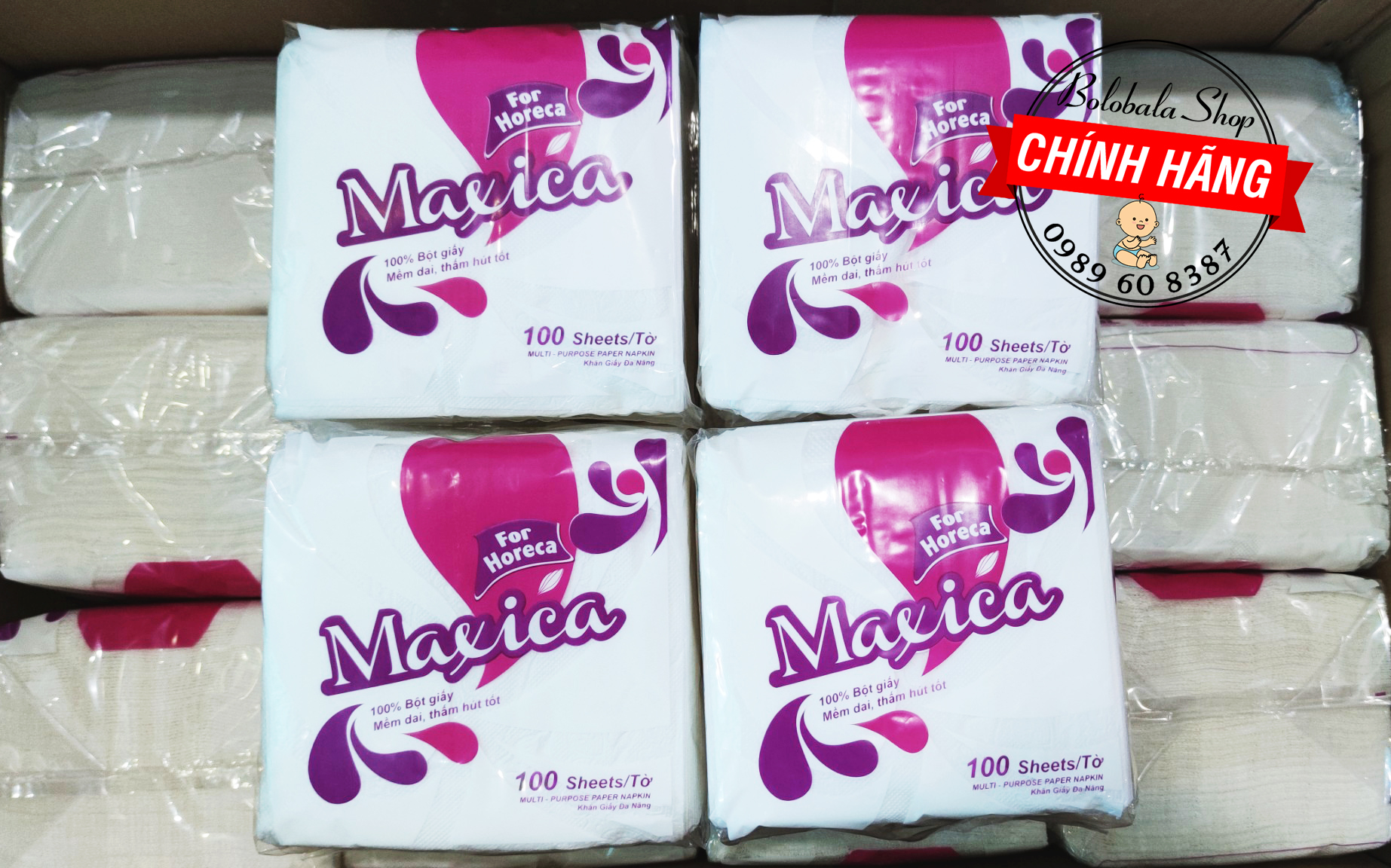 Khăn giấy vuông MAXICA cao cấp gói 100 miếng