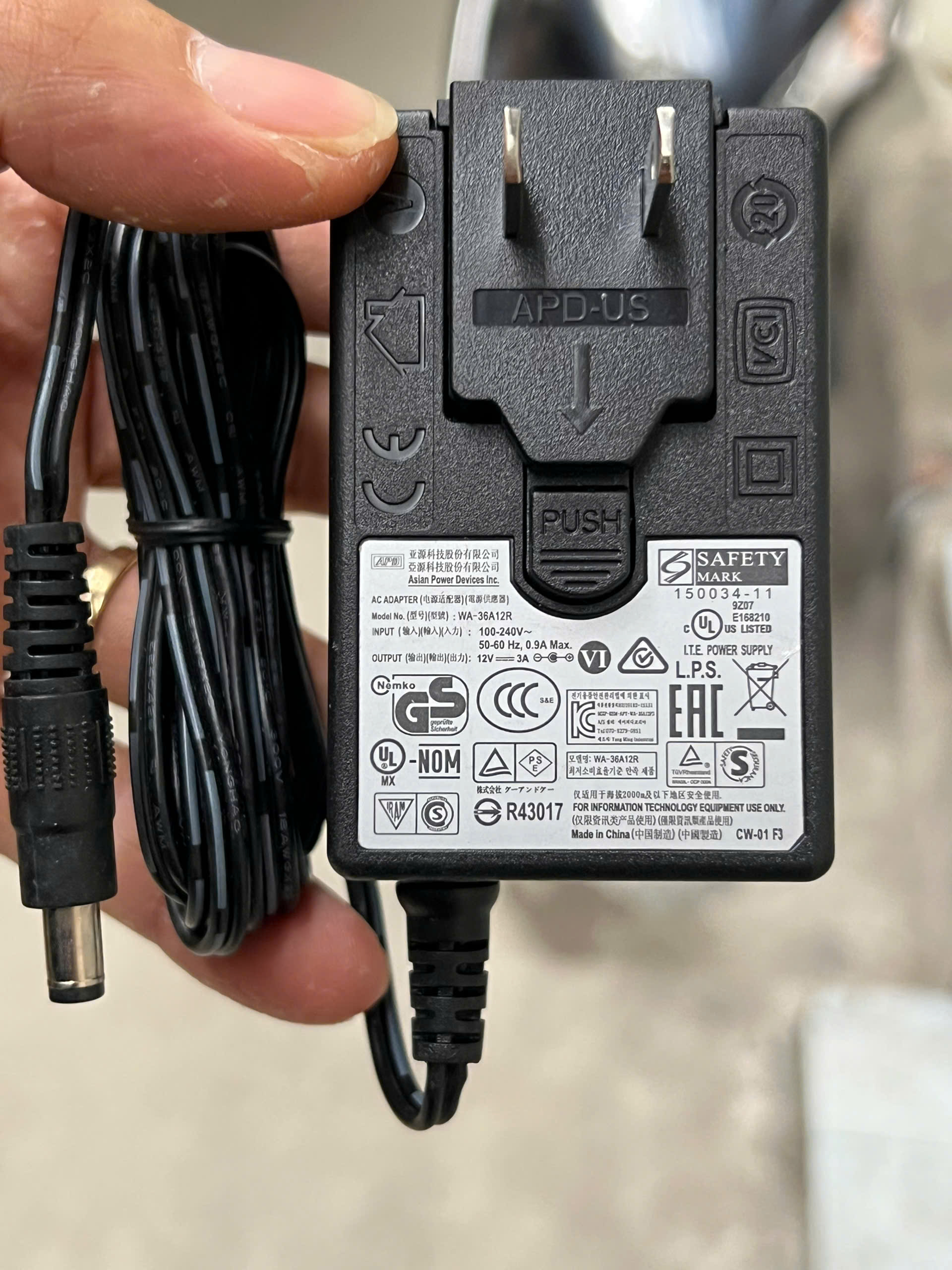 Adapter nguồn 12V 3A chính hãng tháo máy