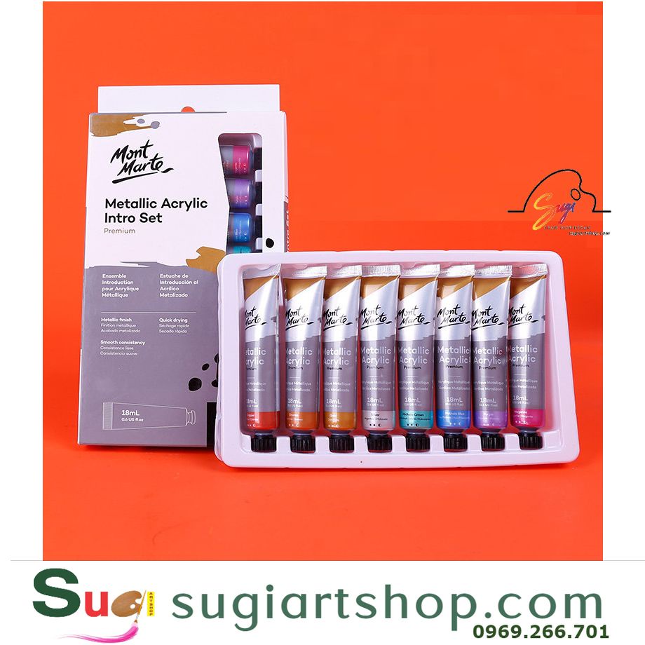 Bộ màu nhũ acrylic Mont Marte Metallic Acrylic Paint Intro Set Premium 18ml và 36ml
