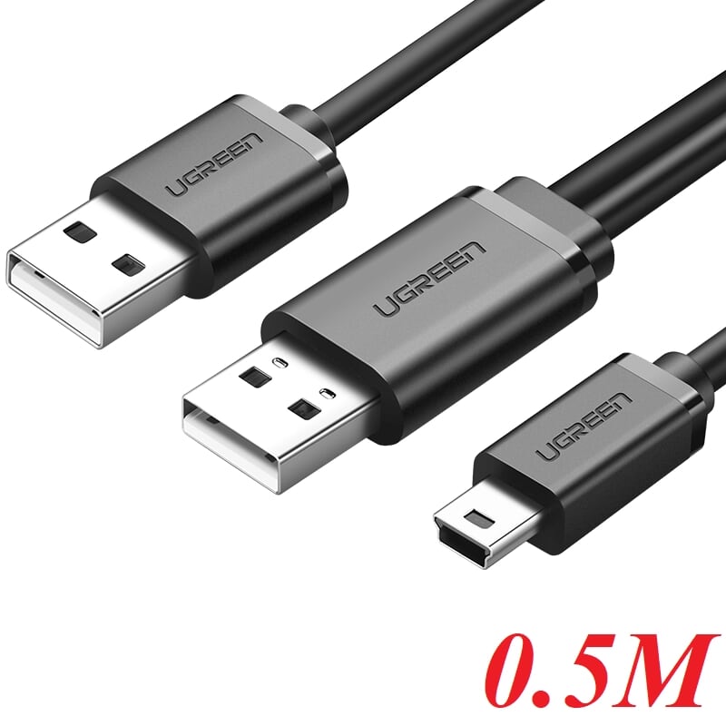 Ugreen 10346 0.5m màu đen cáp sạc truyền dữ liệu usb 2.0 sang micro usb có trợ nguồn usb us107