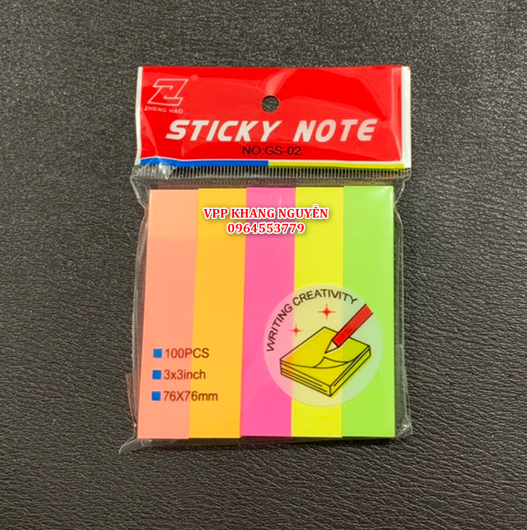 Giấy Note  Dạ Quang 5 Màu Size 76x76mm - Combo 3 Xấp