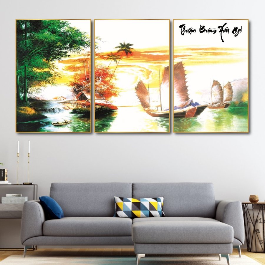 Tranh thuận buồm xuôi gió treo phòng khách tranh phong thủy mệnh thổ tranh tráng gương đẹp decor phòng làm việc tài lộc hiện đại