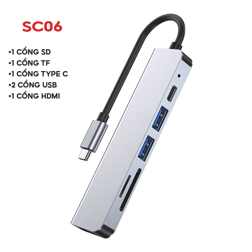 Hub usb 6 trong 1 hub c type-c usb c sang usb 3.0 dock tương thích hdmi cho macbook pro bộ chia usb-c loại c 3.0...