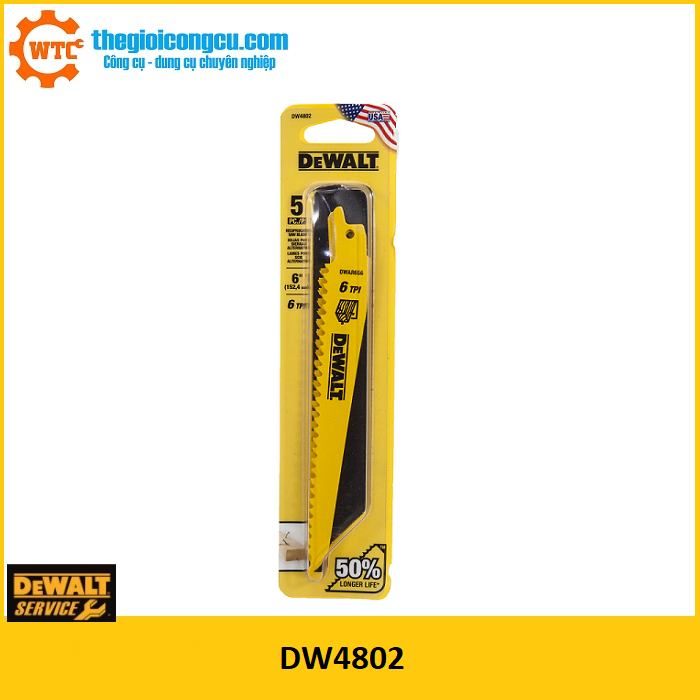 Lưỡi cưa kiếm cắt gỗ có đinh 6inch-152.4mm 6tpi dewalt dw4802
