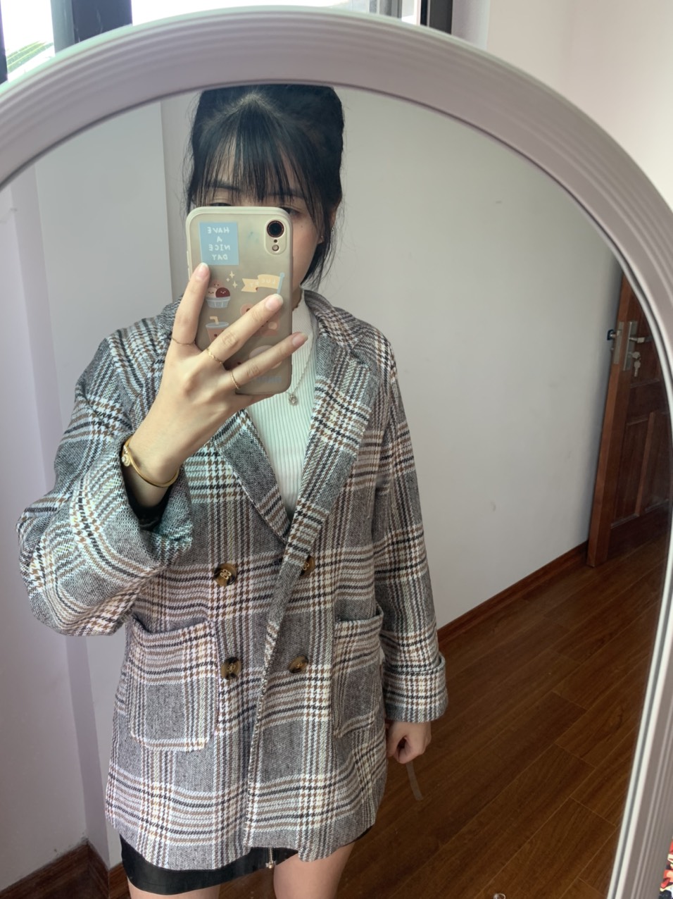 Áo khoác dạ vest nữ kẻ sọc
