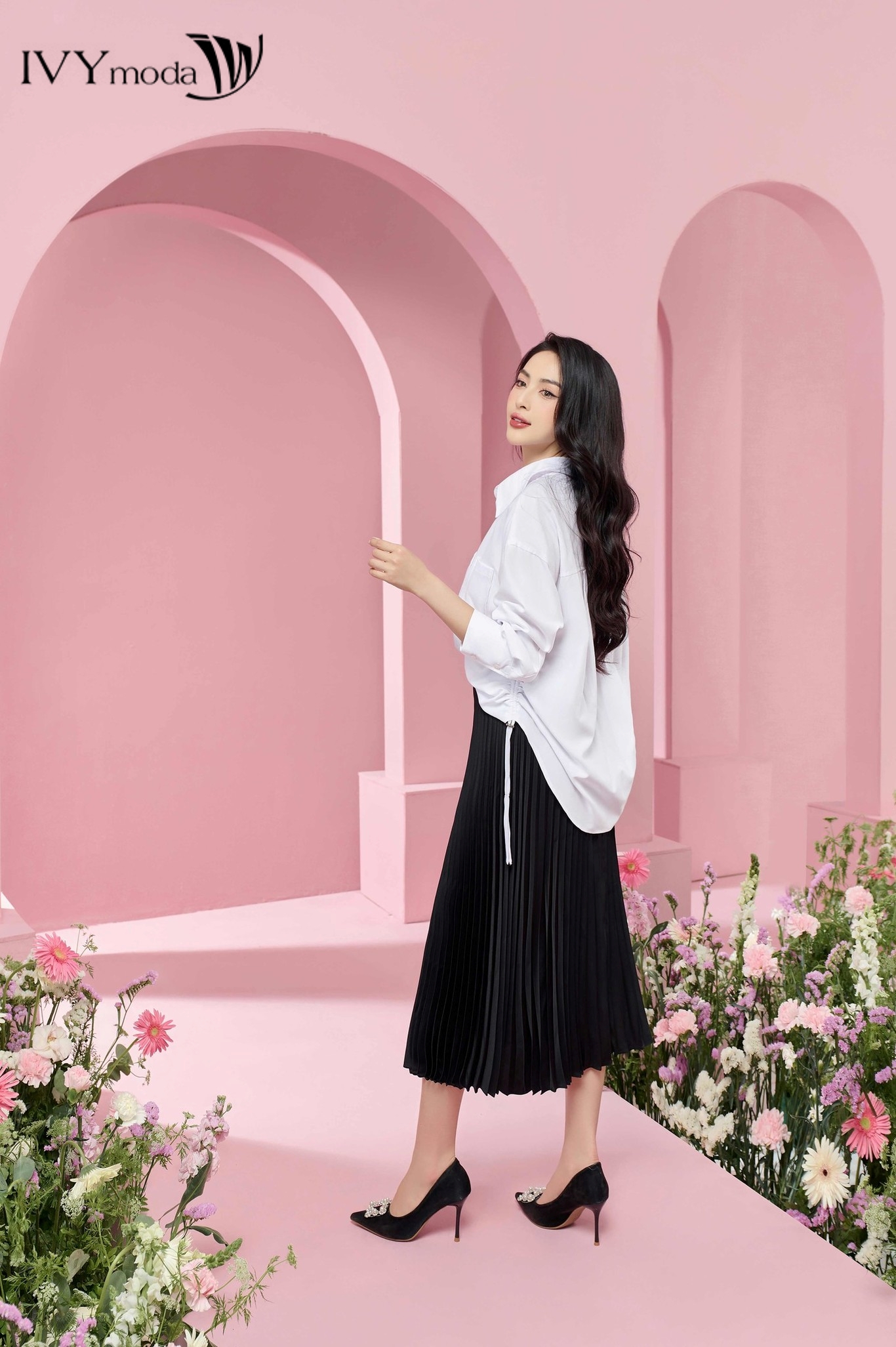 Áo sơ mi phối dây rút eo IVY moda MS 17B9484