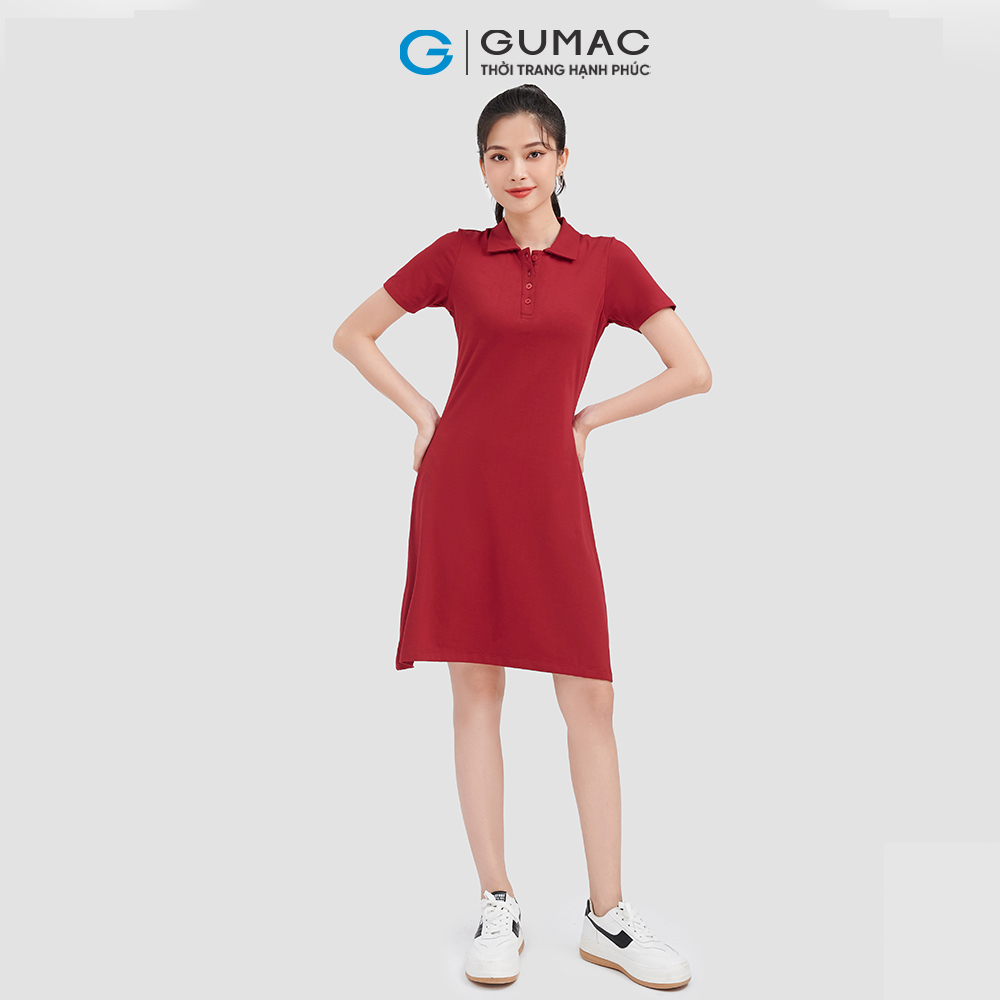 Đầm polo thun GUMAC, đầm form A cổ trụ DC09027