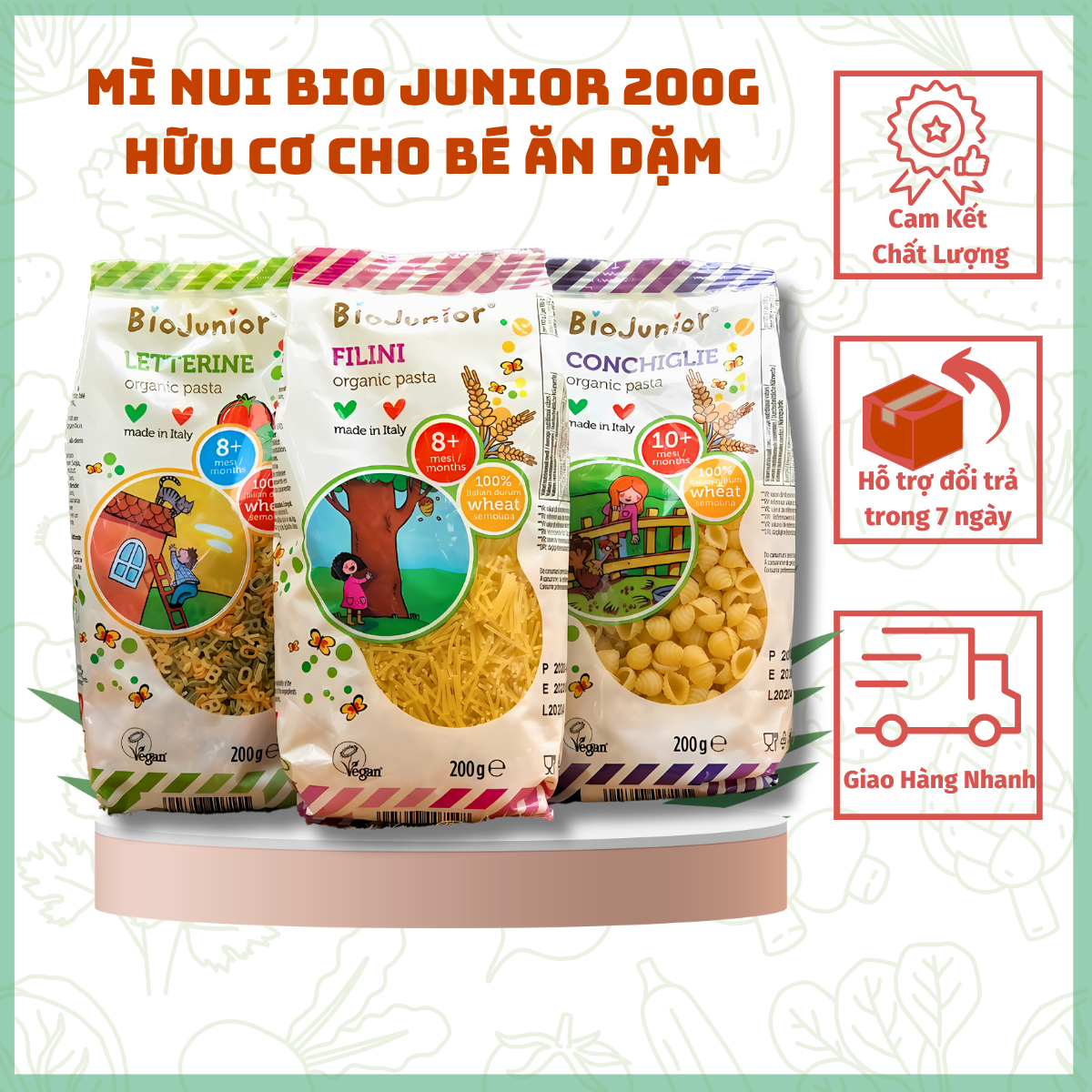 Mì Nui Bio Junior 200g Hữu Cơ Cho Bé Ăn Dặm (Từ 8 - 10 tháng tuổi)