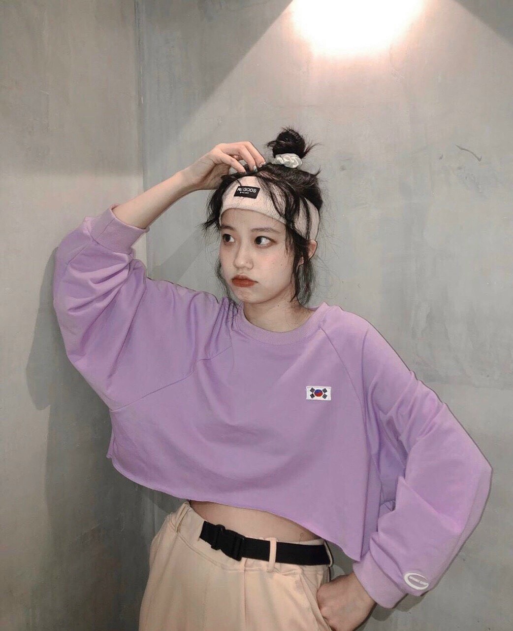 Áo croptop tay dài fomr rộng in cờ Hàn cực chất TTSLA0389