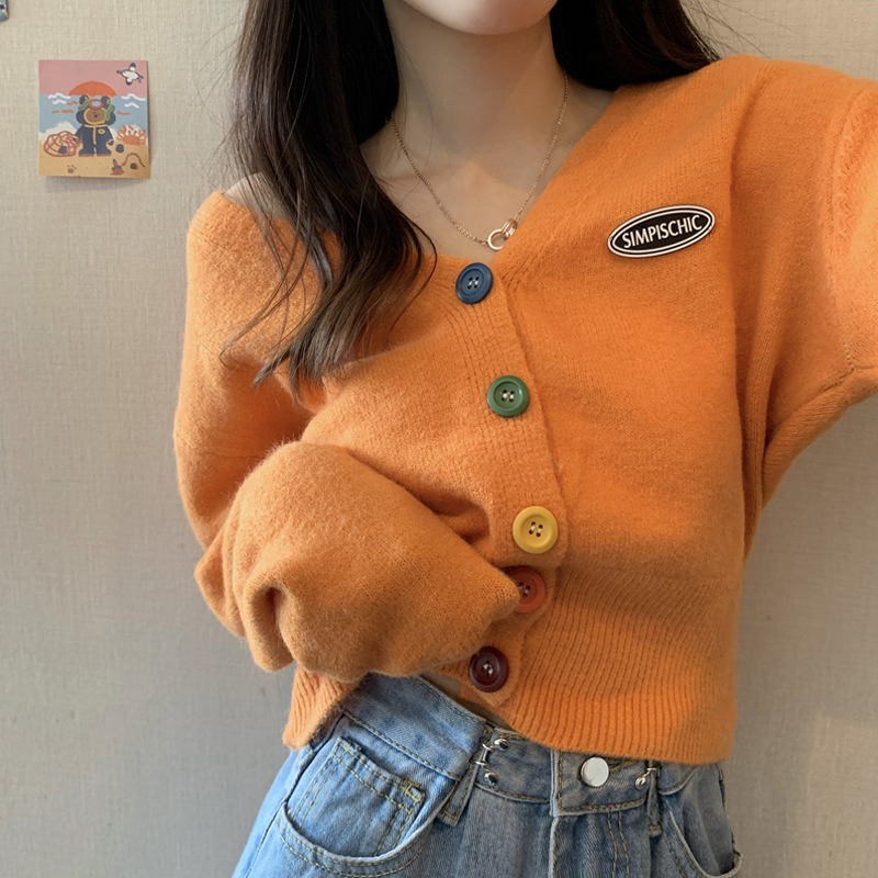 Áo khoác len dài tay áo khoác len cardigan nữ cổ chữ V