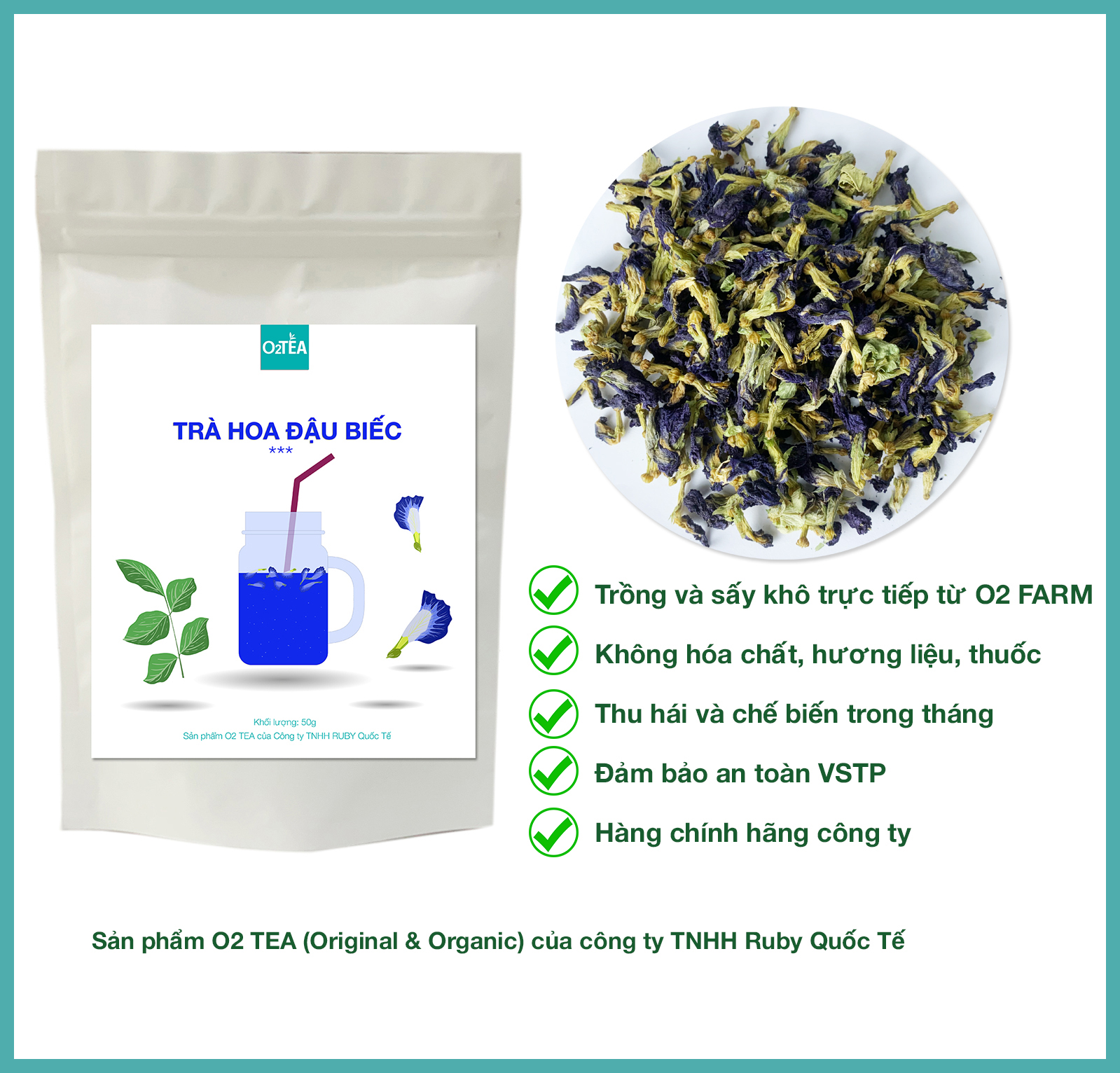 Trà Hoa Đâu Biếc  Túi Zip 50g - Trà O2 TEA (Butterfly Pea Flower)
