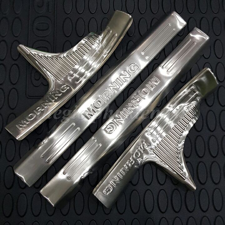 Ốp Bậc Cửa Trong Xe Kia Morning 2012 đến 2020 Mẫu Inox, Bộ 4 Chi Tiết, Giúp Trang Trí Chống Xước Xe Hiệu Quả, Có Sẵn Keo 2 Mặt Siêu Dính, Lắp Đặt Dễ Dàng Tại Nhà