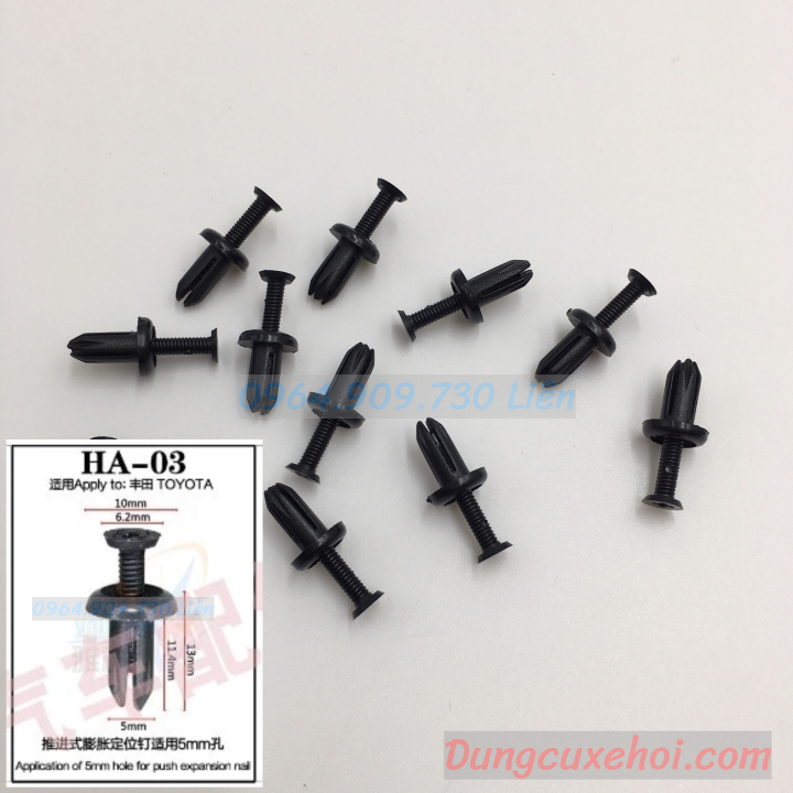 Bộ 20 đinh tán, chốt vít nở vit Nhựa Loại 1 cho xe hơi ô tô toyota Chất Liệu Nhựa Nylon Polyme HA03