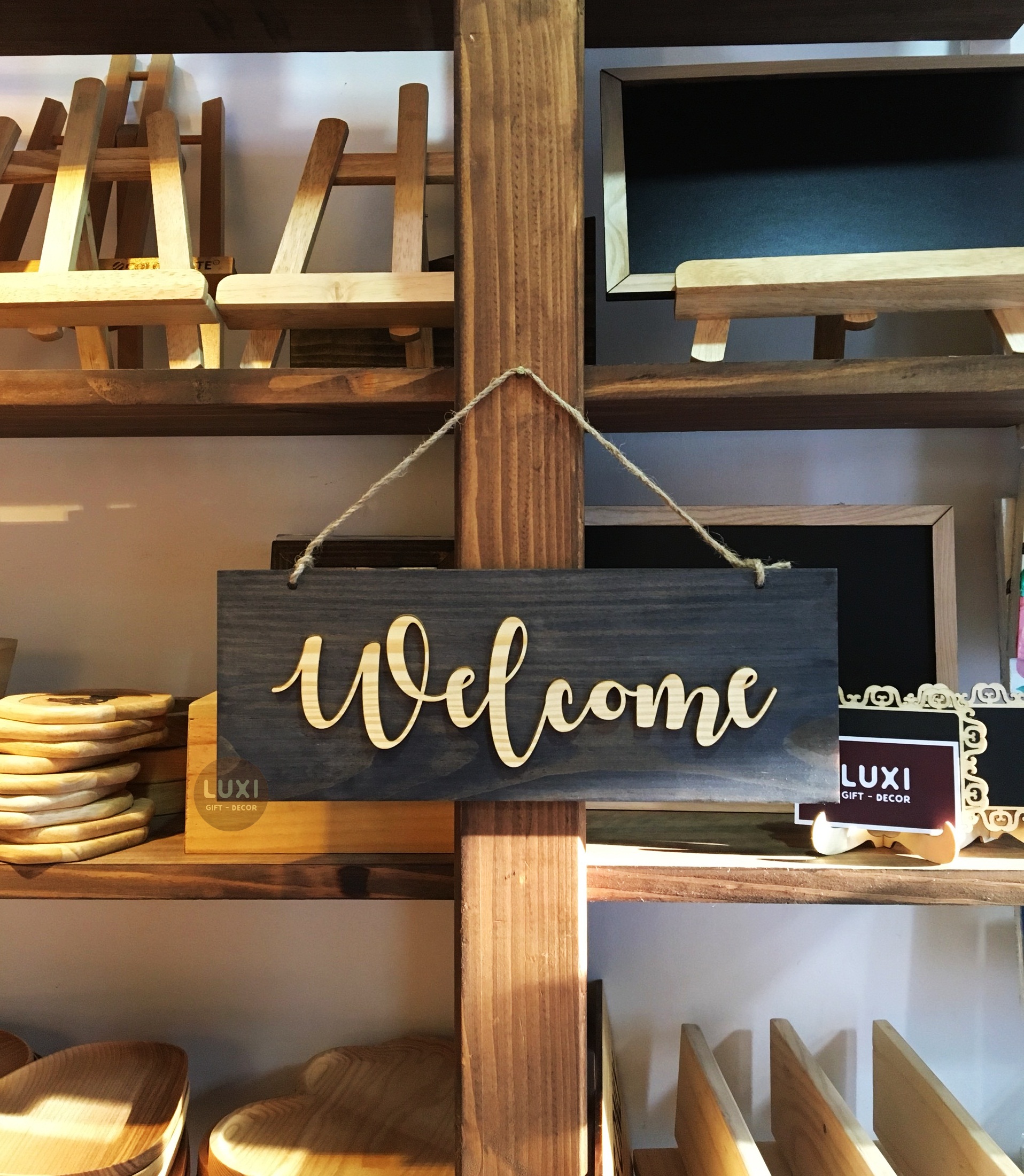 Bảng gỗ 2 mặt Welcome - Thank you LUXI decor