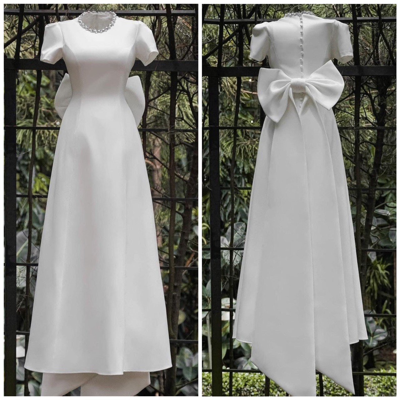 Đầm maxi mặc cưới nơ lưng rời TRIPBLE T DRESS cổ tròn viền đá pha lê - size S/M/L - MS13Y