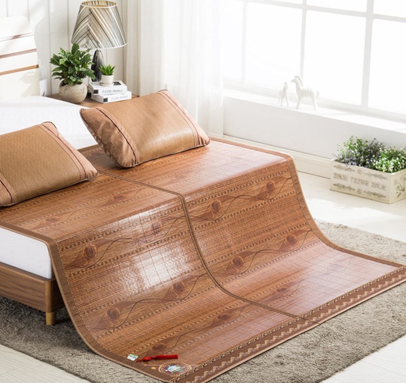(FreeShip MAX) Chiếu Trúc Thanh Gấp Đôi 2 Mặt, Mặt Trúc - Mặt Lụa 1m8x2m