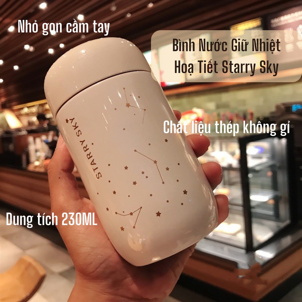 Bình Nước Giữ Nhiệt Bằng Thép Không Gỉ 304 Nhỏ Gọn Hoạ Tiết Starry Sky Bắt Mắt