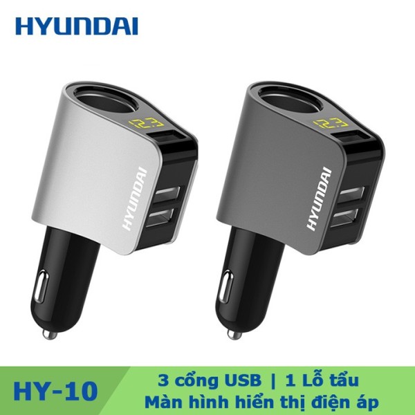 Tẩu sạc hyundai 3 cổng USB có màn hình hiển thị điện áp và một lỗ tẩu HY-10 HY10