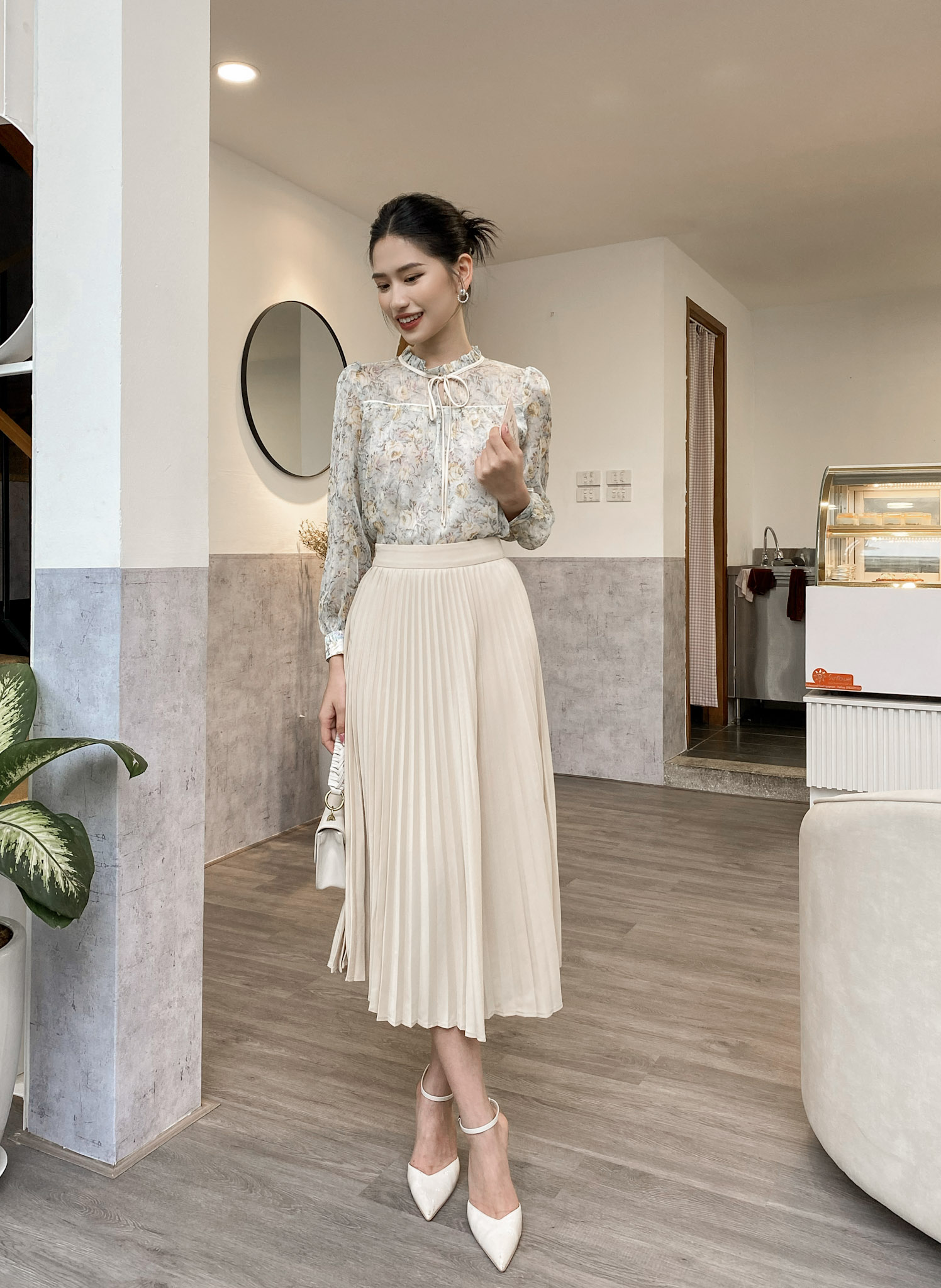 LALYA_CV109_Chân váy dập ly xòe quạt-Be